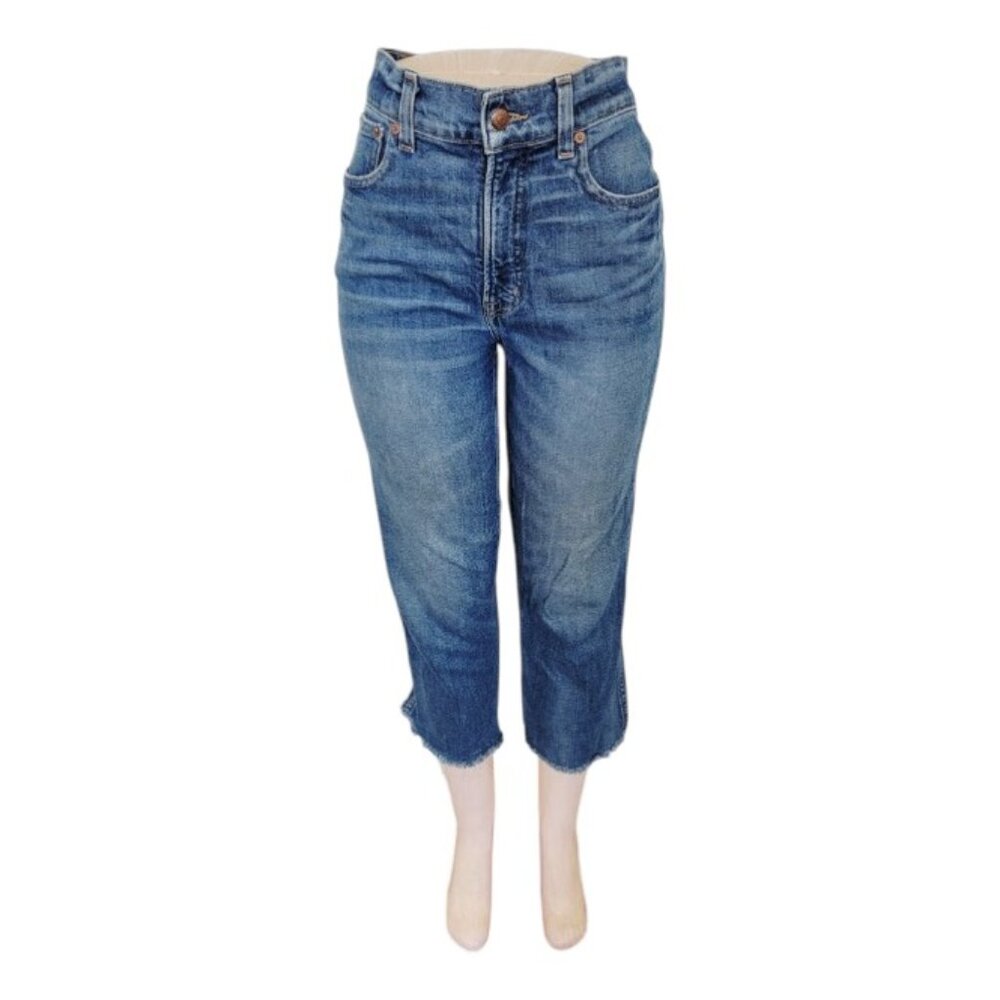 Rivet & Thread Women's Blue High-Rise Raw Edge Hem Straight Crop Jeans Size 27